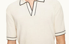 Horton Tailored Fit Chevron Tipping Merino Polo Shirt | White Sand/Night Iris