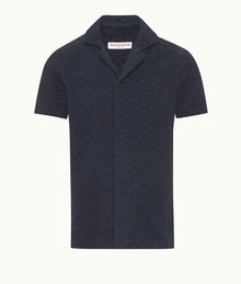 Howell Towelling Atom Jacquard Relaxed Fit Capri Collar Cotton Towelling Shirt | Night Iris