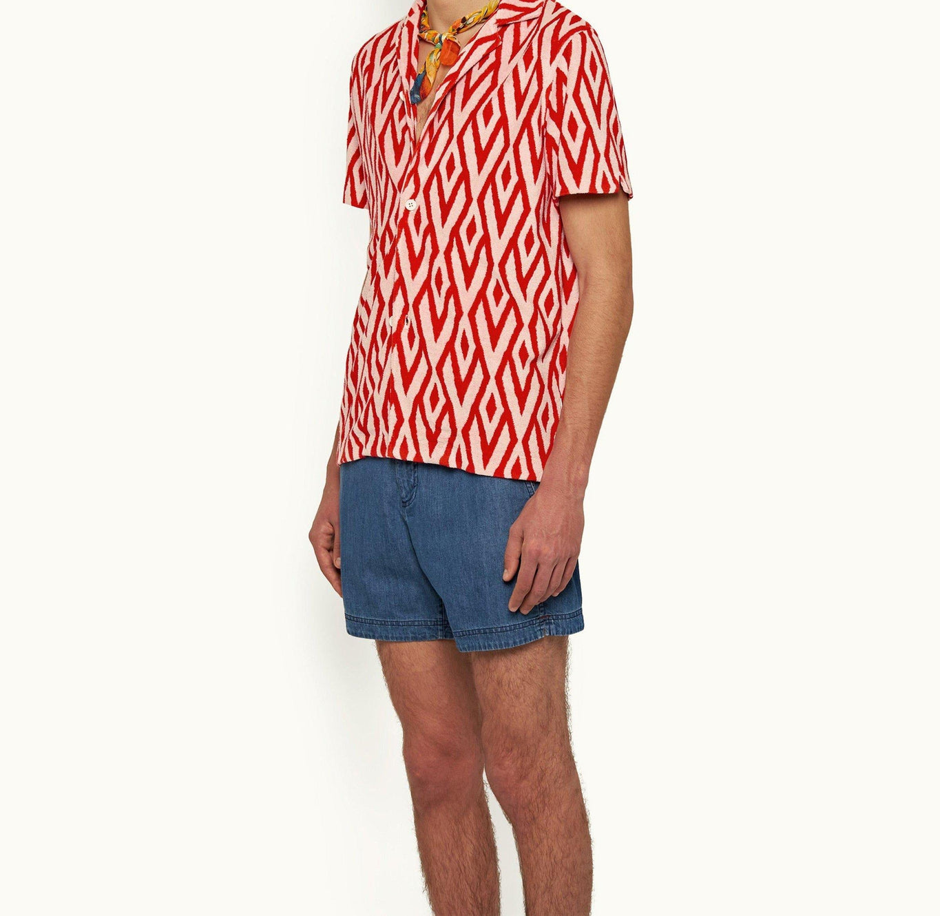 Howell Towelling Cano Geometric Capri Collar Towelling Shirt | Summer Red/White Sand