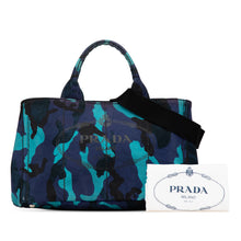 Prada | Pre-Owned Canvas Camouflage Canapa Logo Satchel | Blue/Dark Blue