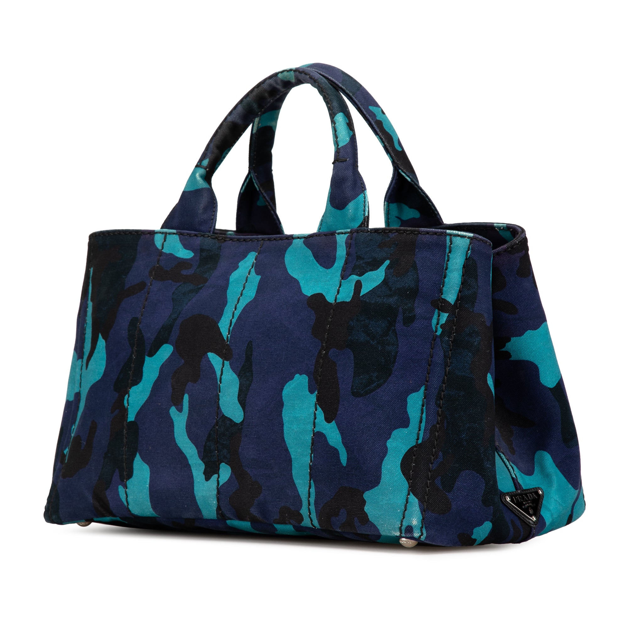Prada | Pre-Owned Canvas Camouflage Canapa Logo Satchel | Blue/Dark Blue