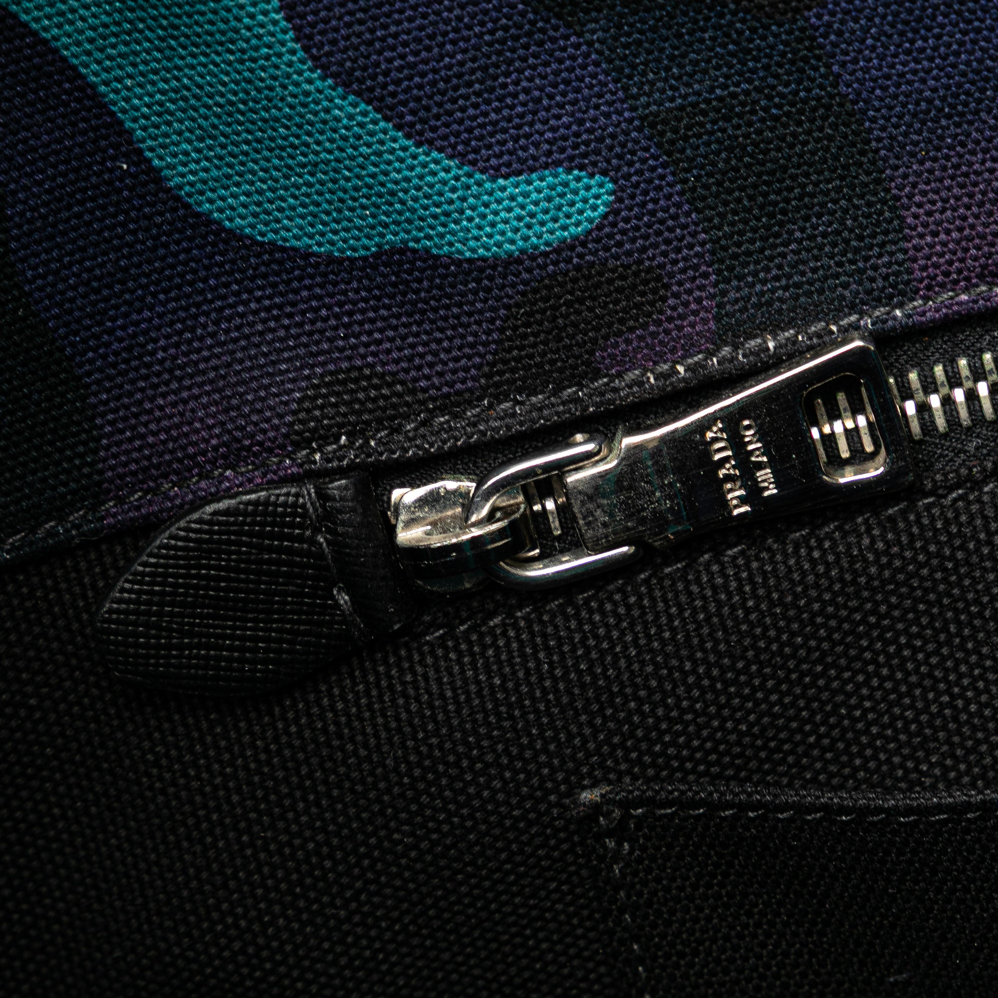 Prada | Pre-Owned Canvas Camouflage Canapa Logo Satchel | Blue/Dark Blue