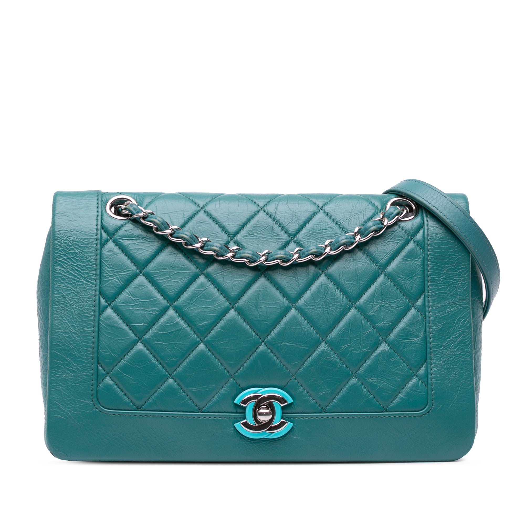 Chanel | Pre-Owned Medium Crumpled Calfskin Bi Vintage Full Flap | Blue/Turquoise