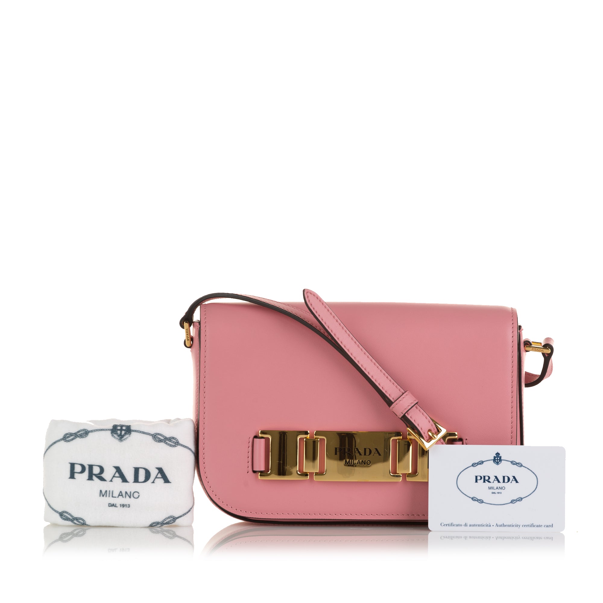Prada | Pre-Owned Glace Calf Studded Etiquette Crossbody | Pink/Blush