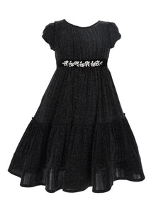 Girls | Glitter Jersey Dress | Black/Silver
