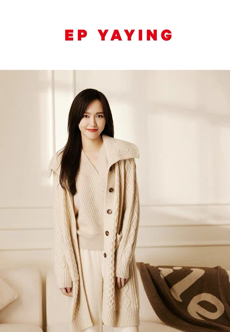 Undyed Cashmere Textured V-Neck Knit Vest | Beige