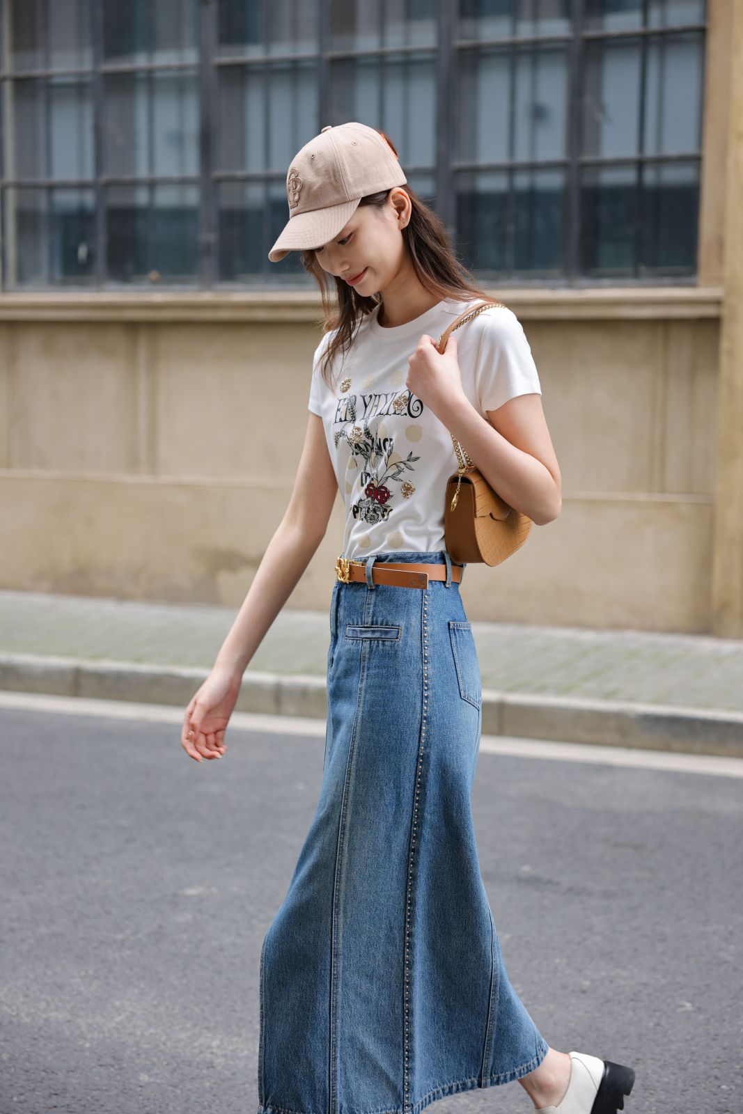 Split Cotton Midi Skirt | Blue