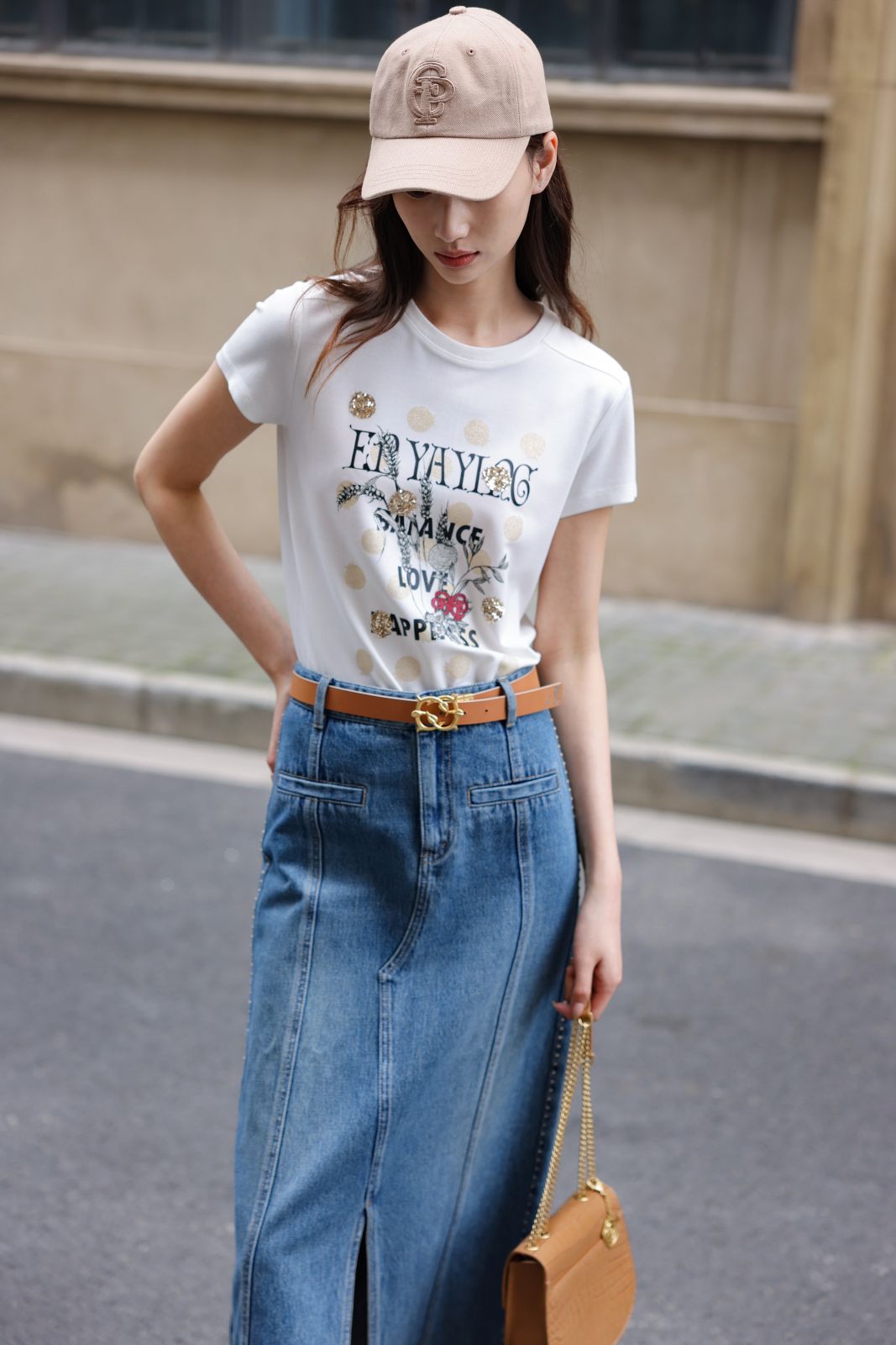 Split Cotton Midi Skirt | Blue