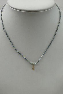 Cord Initial Necklace | 10K Yellow Gold | Blue/Green Adjustable Cord