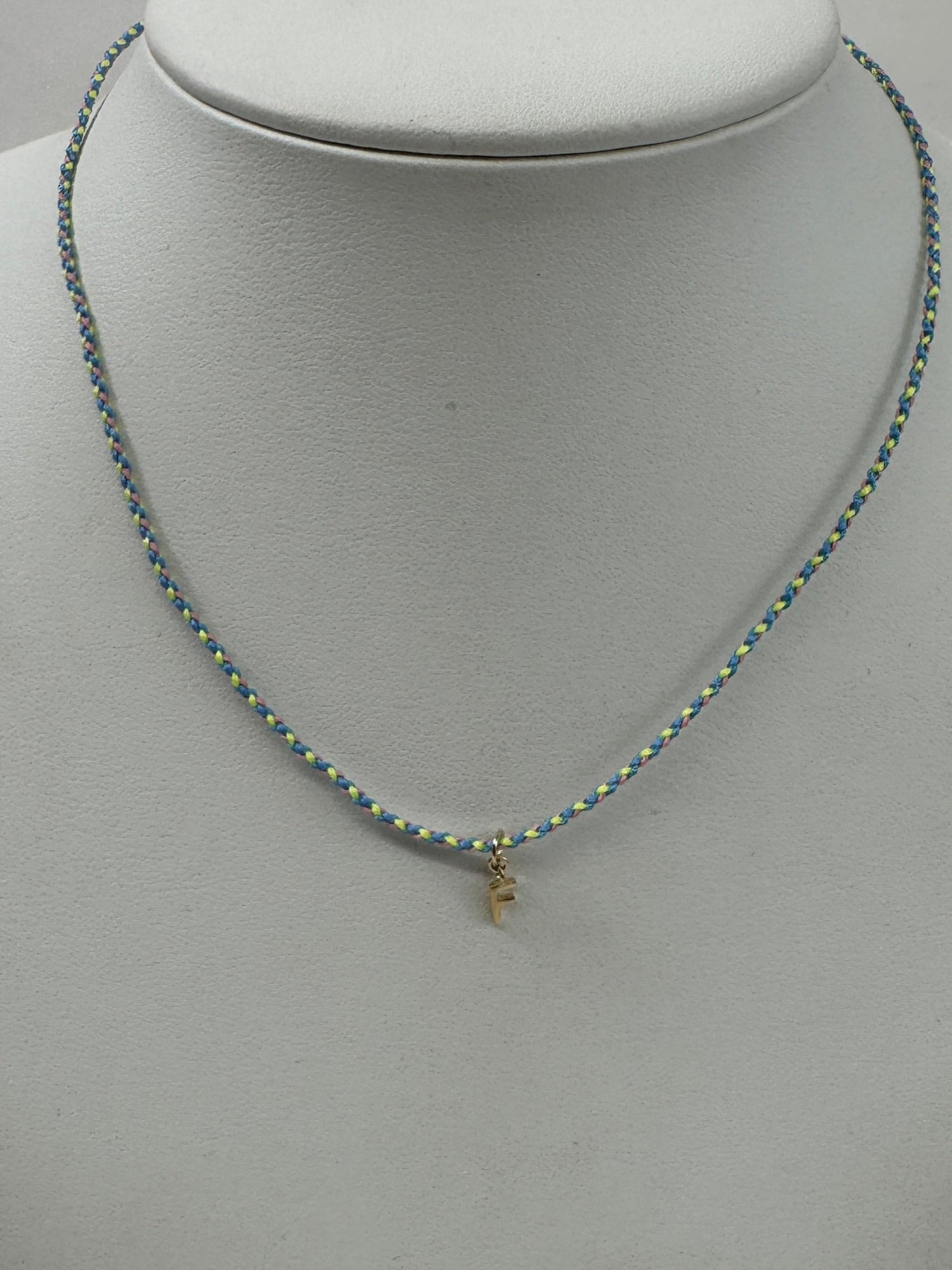 Cord Initial Necklace | 10K Yellow Gold | Blue/Green Adjustable Cord