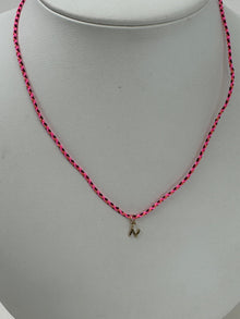 Cord Initial Necklace | 10K Yellow Gold | Pink/Black Adjustable Cord