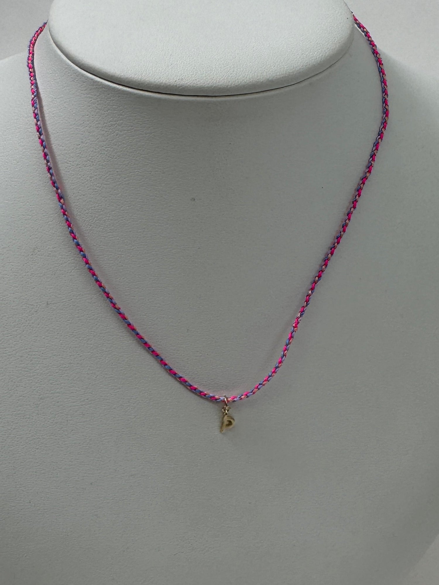 Friendship Initial Necklace | 10K Yellow Gold | Pink/Blue Adjustable Cord
