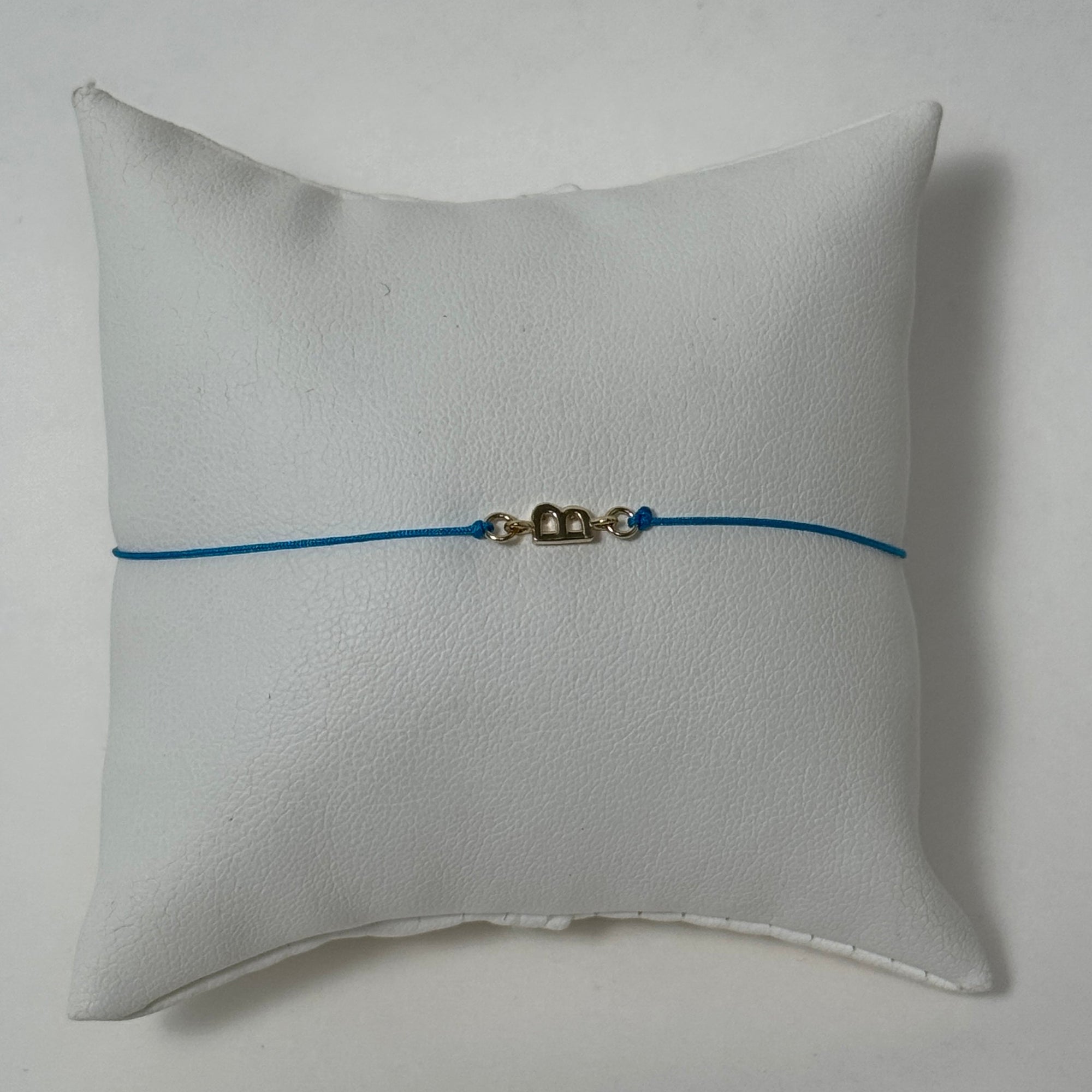 Initial Friendship Bracelet | 10K Yellow Gold | Blue Adjustable Cord