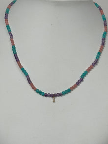 Unicorn Beaded Diamond Initial Necklace | 10K Yellow Gold | 0.03 CTW (Approx) Multicolor Diamond/Diamond/Agate/Rose Quartz/Jade Leaf/Aragonite