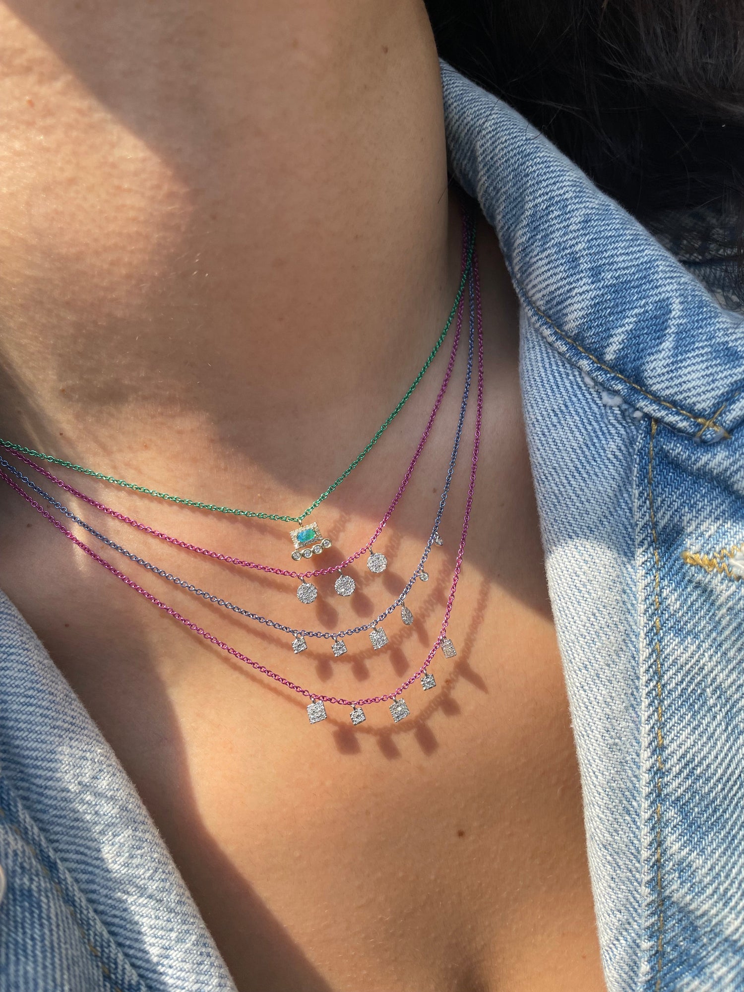 14kt Gold Electric Green Opal Diamond Necklace | Green