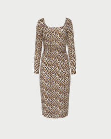 Inaya Dress in leopard print jersey fabric.