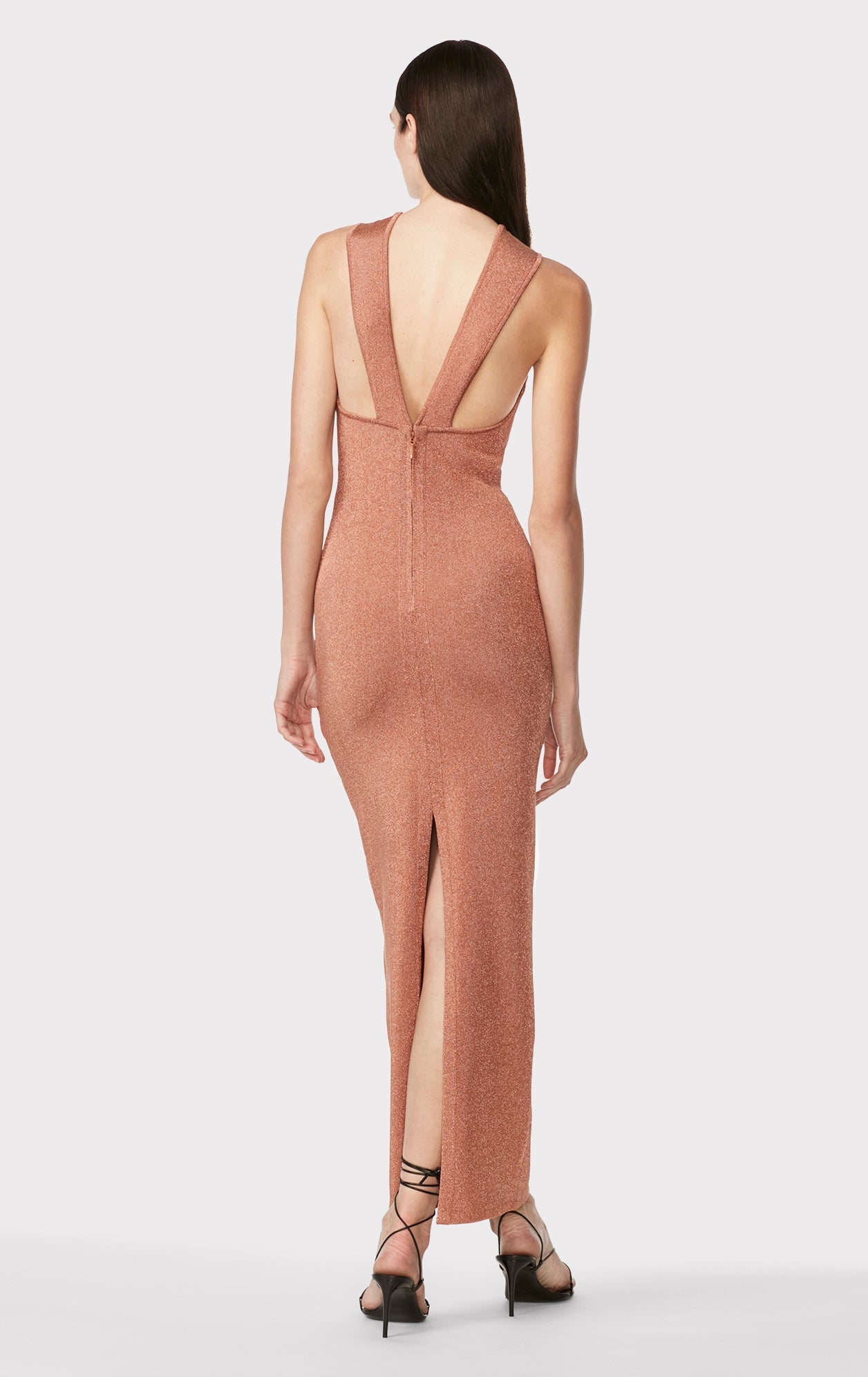 Metallic Twisted Halter Gown | Metallic Copper