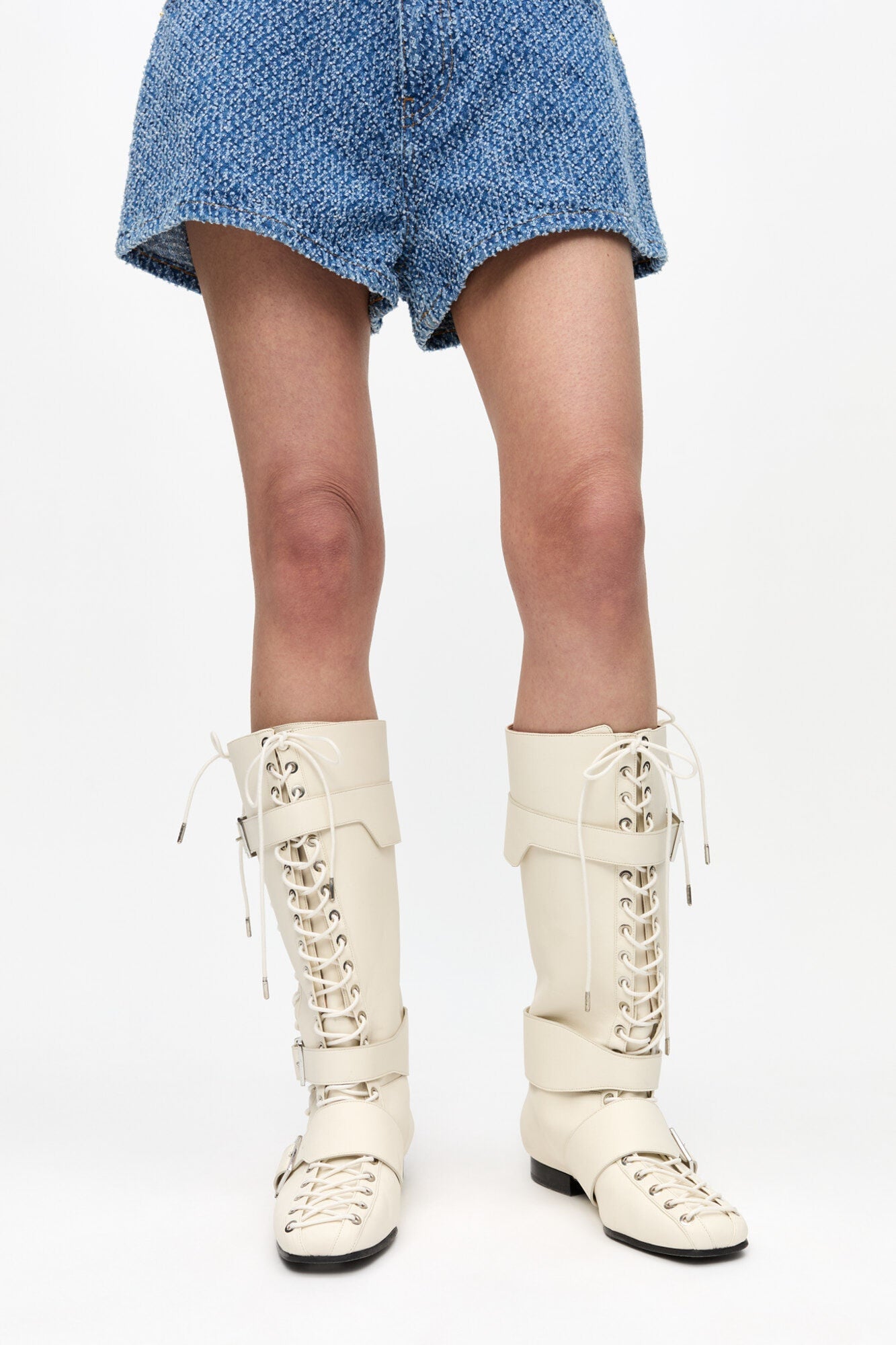 Ivory Lace Up High Boots | Egret