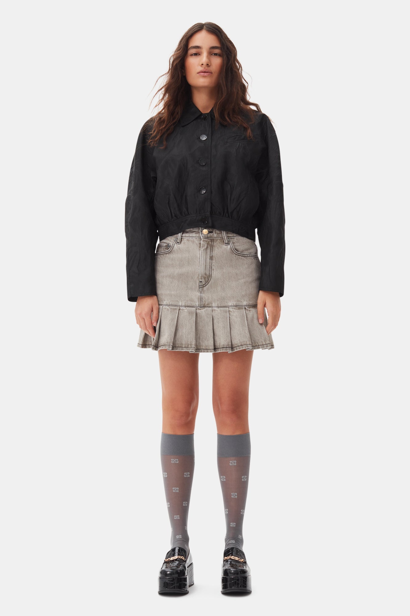 Future Denim Pleated Mini Skirt | Gray Quill