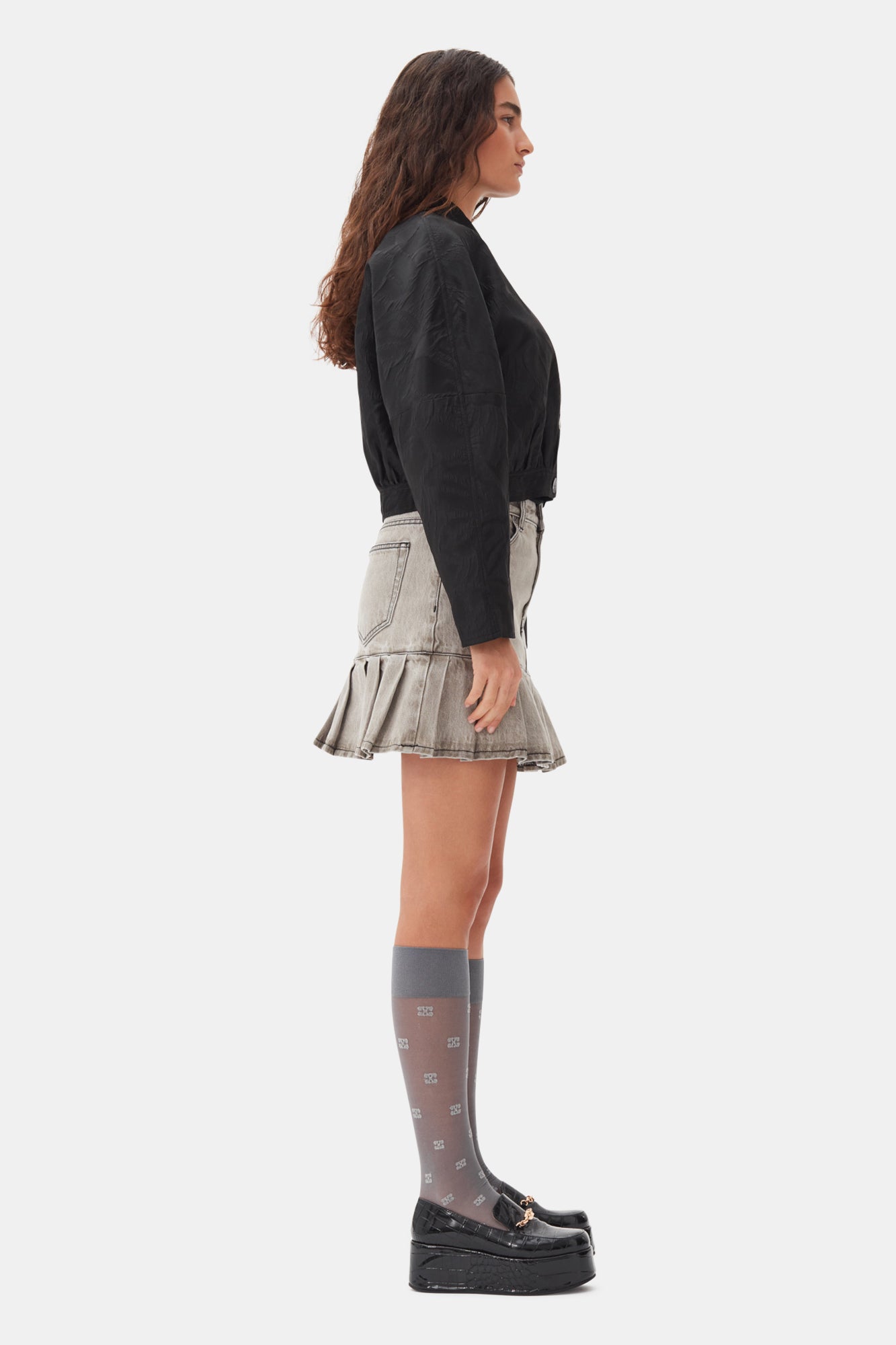 Future Denim Pleated Mini Skirt | Gray Quill