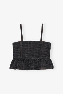 Fluffy Denim Strap Top | Black