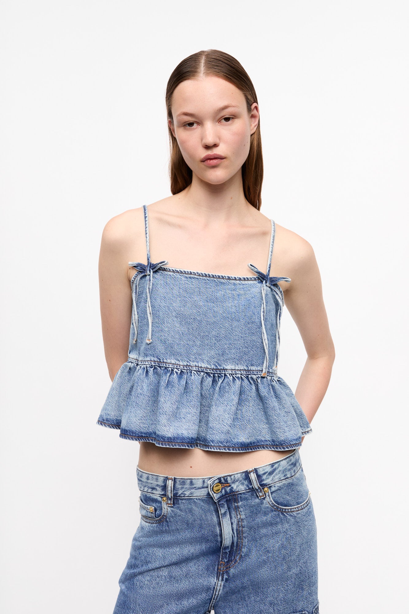 Denim Strap Top | Mid Blue Stone