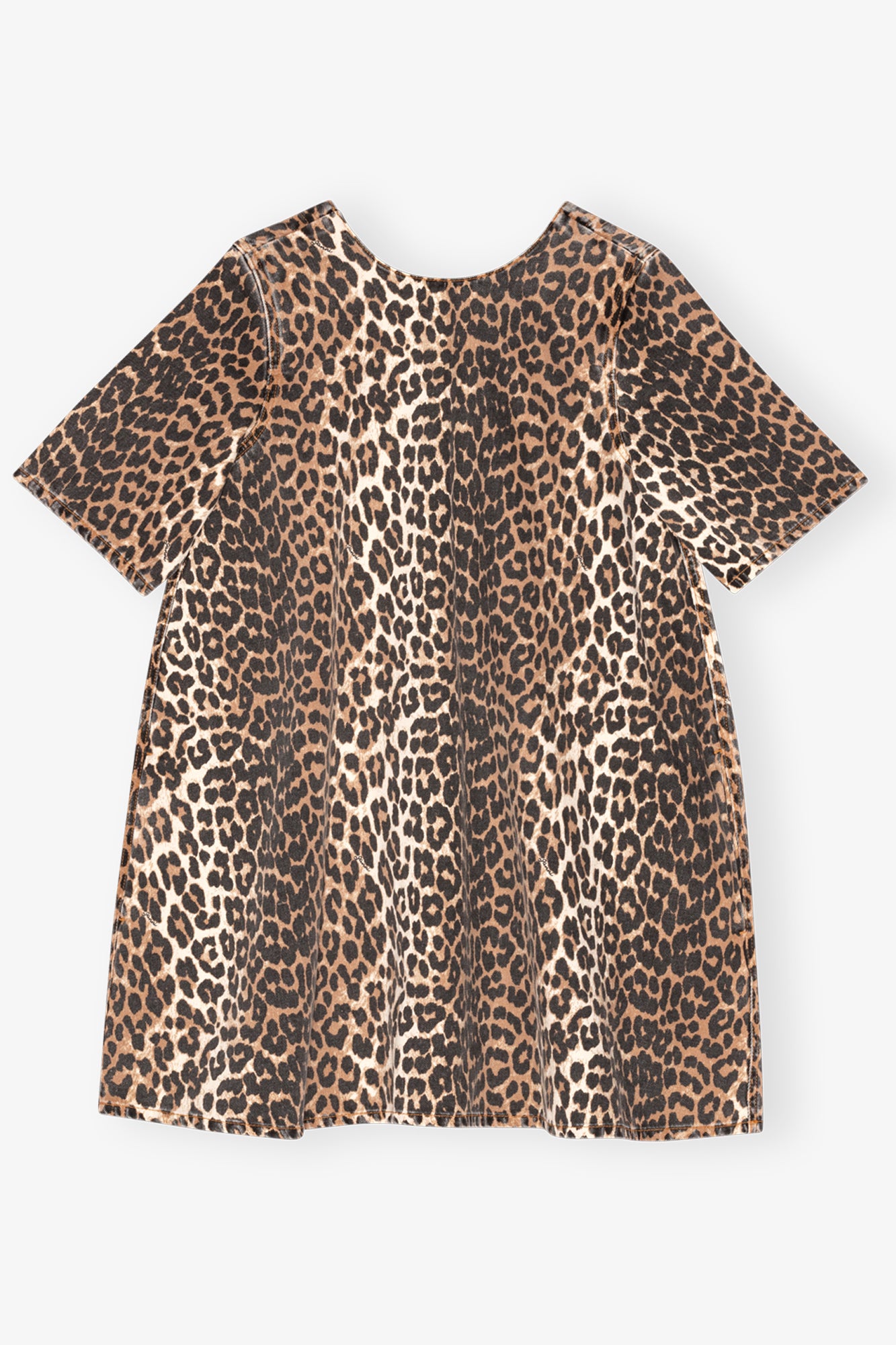 Print Denim Open-Back Mini Dress | Leopard