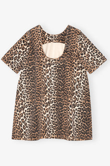 Print Denim Open-Back Mini Dress | Leopard