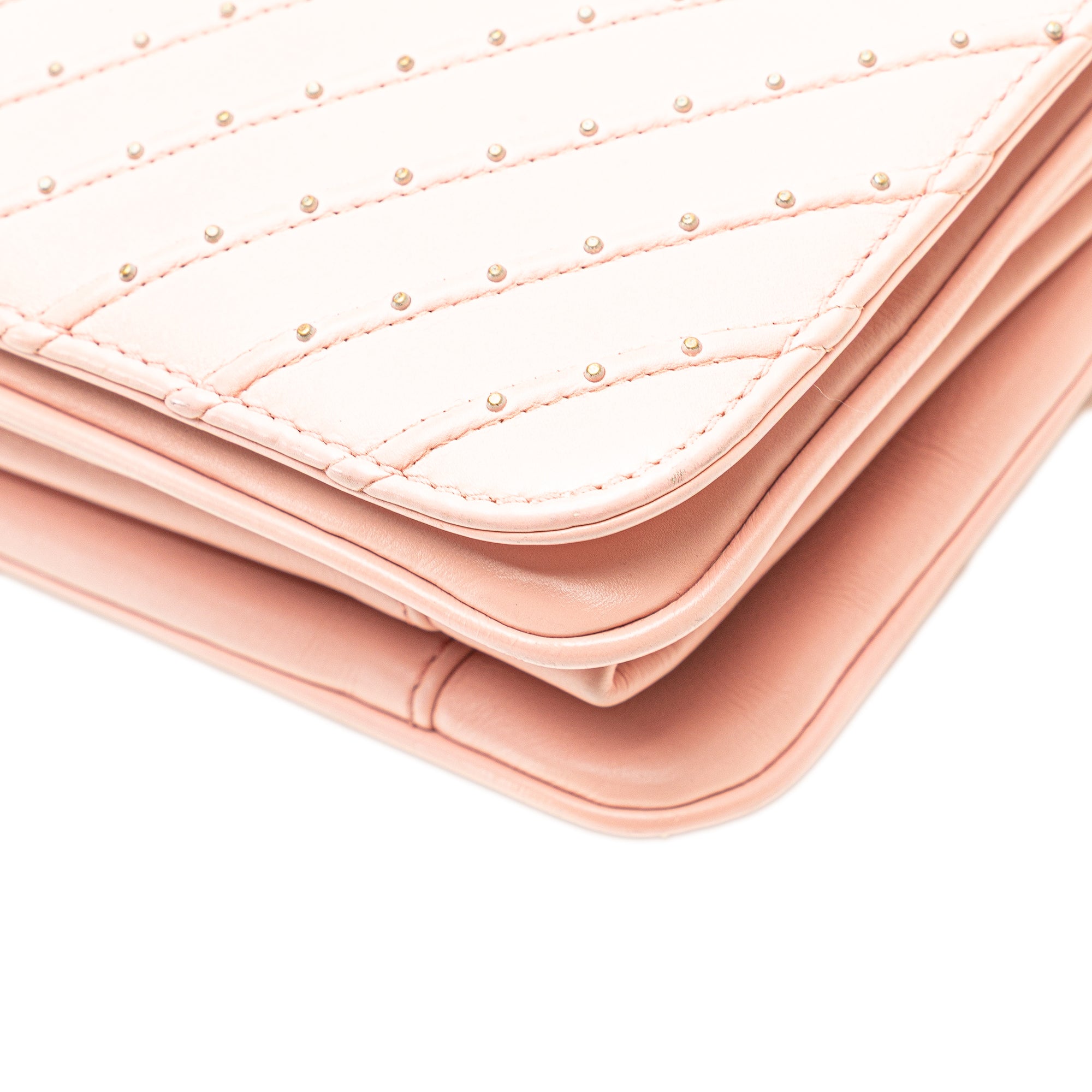 Chanel | Pre-Owned Chevron Calfskin Studded Full Flap | Pink/Light Pink