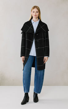 Jackie-P Cocoon Coat In Double Face Wool | Black-Powder