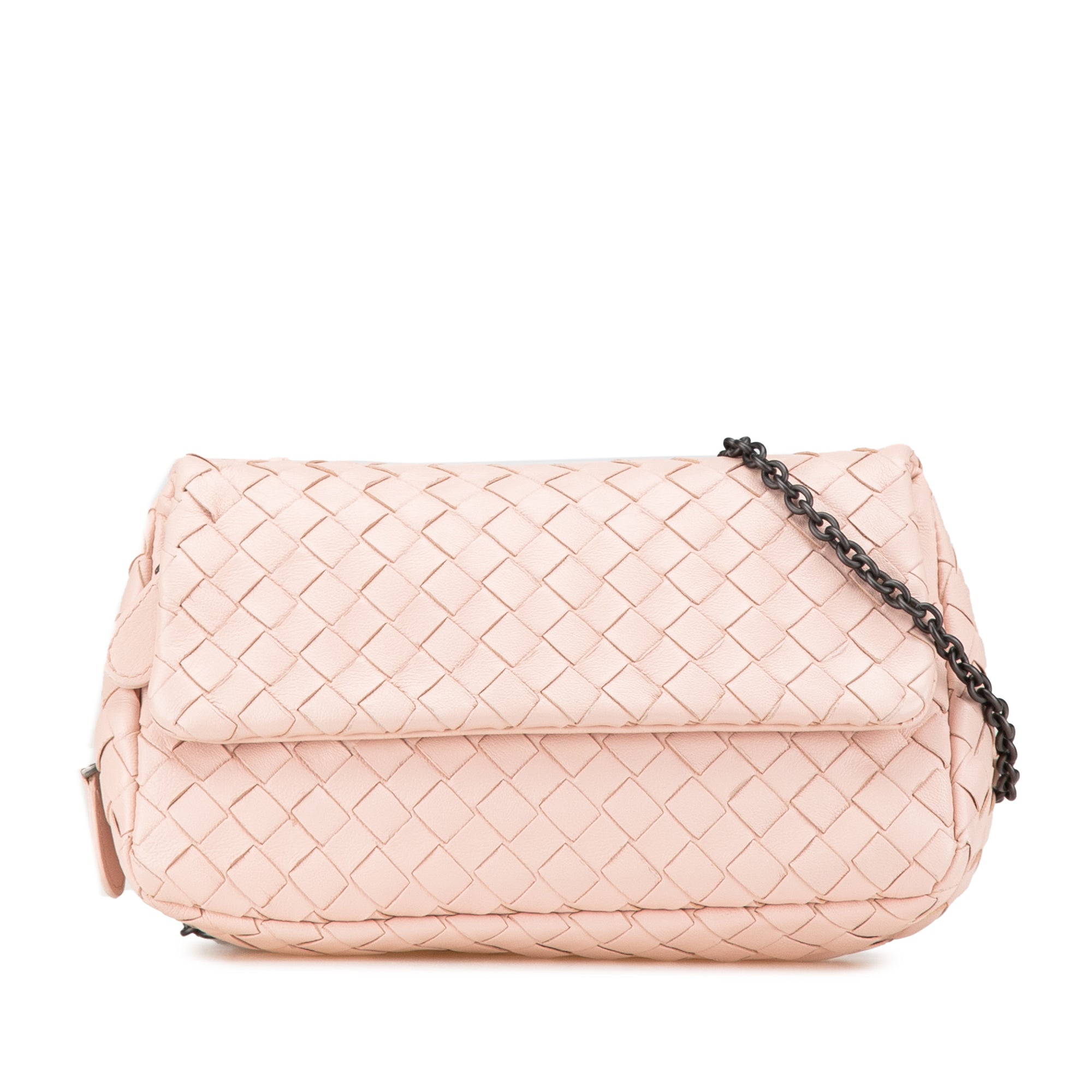 Bottega Veneta | Pre-Owned Leather Intrecciato Chain Flap Crossbody | Pink/Light Pink