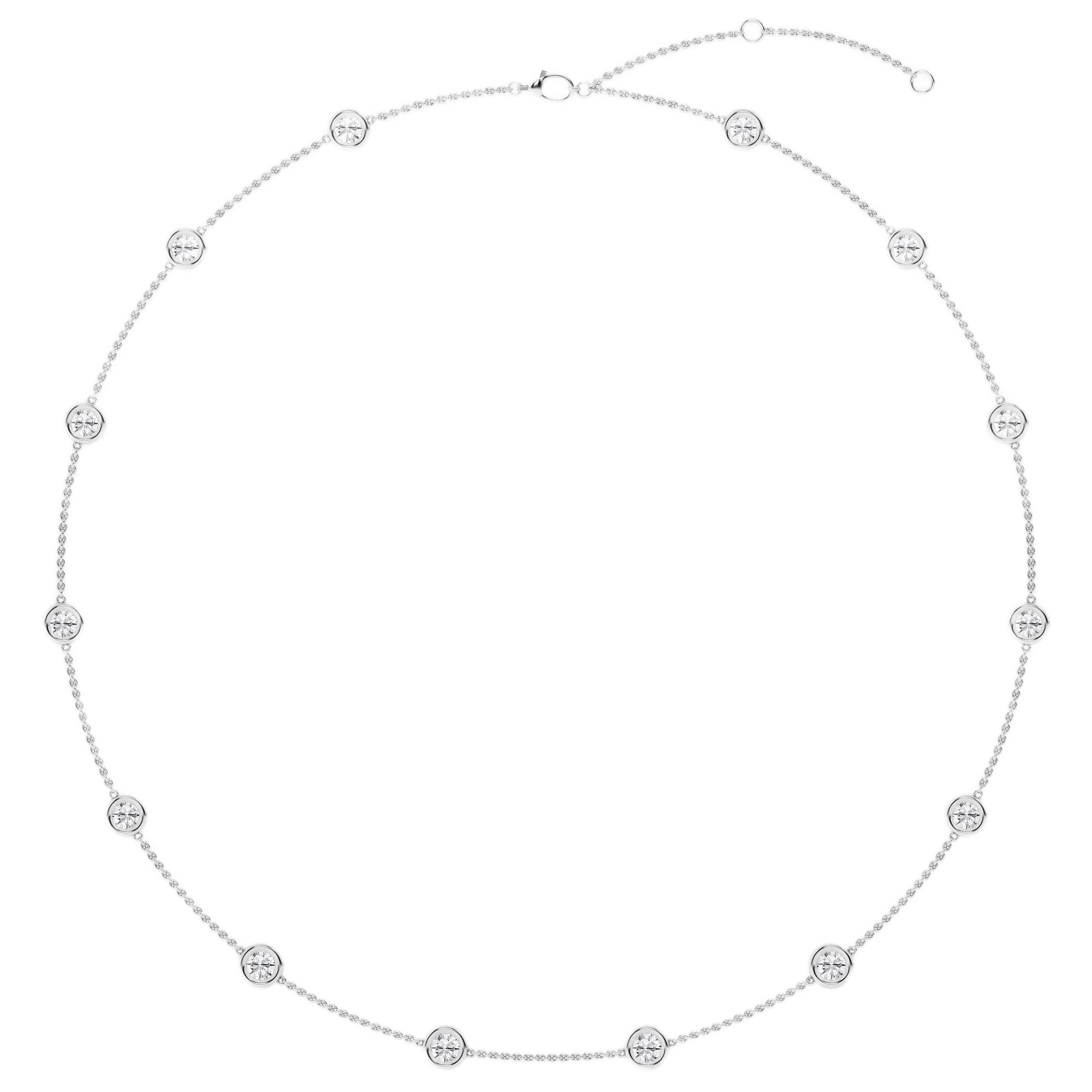 Womens | Station Necklace | 14K White Gold | 4 CTW Round Cut Natural Diamond | G-SI1