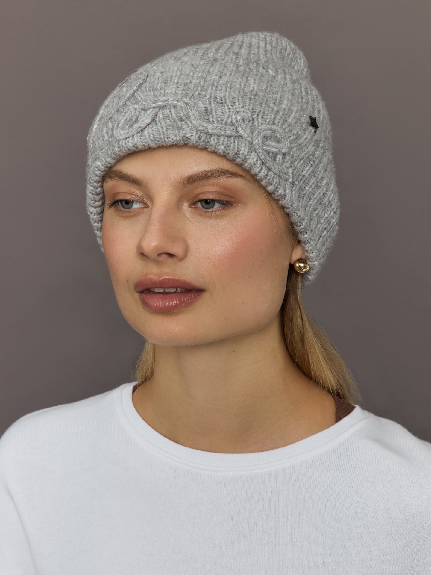 Love Embroidered Knit Hat | Light Grey