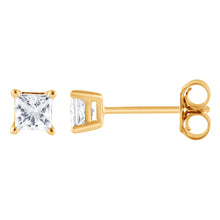 0.83 CT Princess Natural Diamond | Stud Earrings | 14K Yellow Gold | J-K Color | VS Clarity