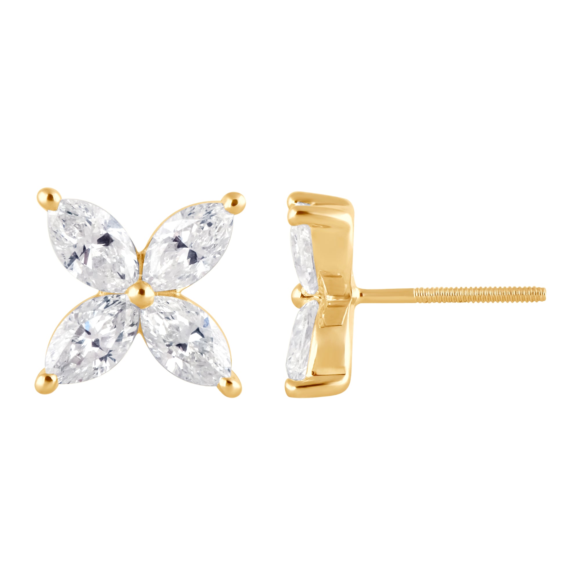 0.65 CT Marquise Natural Diamond | Stud Earrings | 14K Yellow Gold | J-K Color | VS Clarity