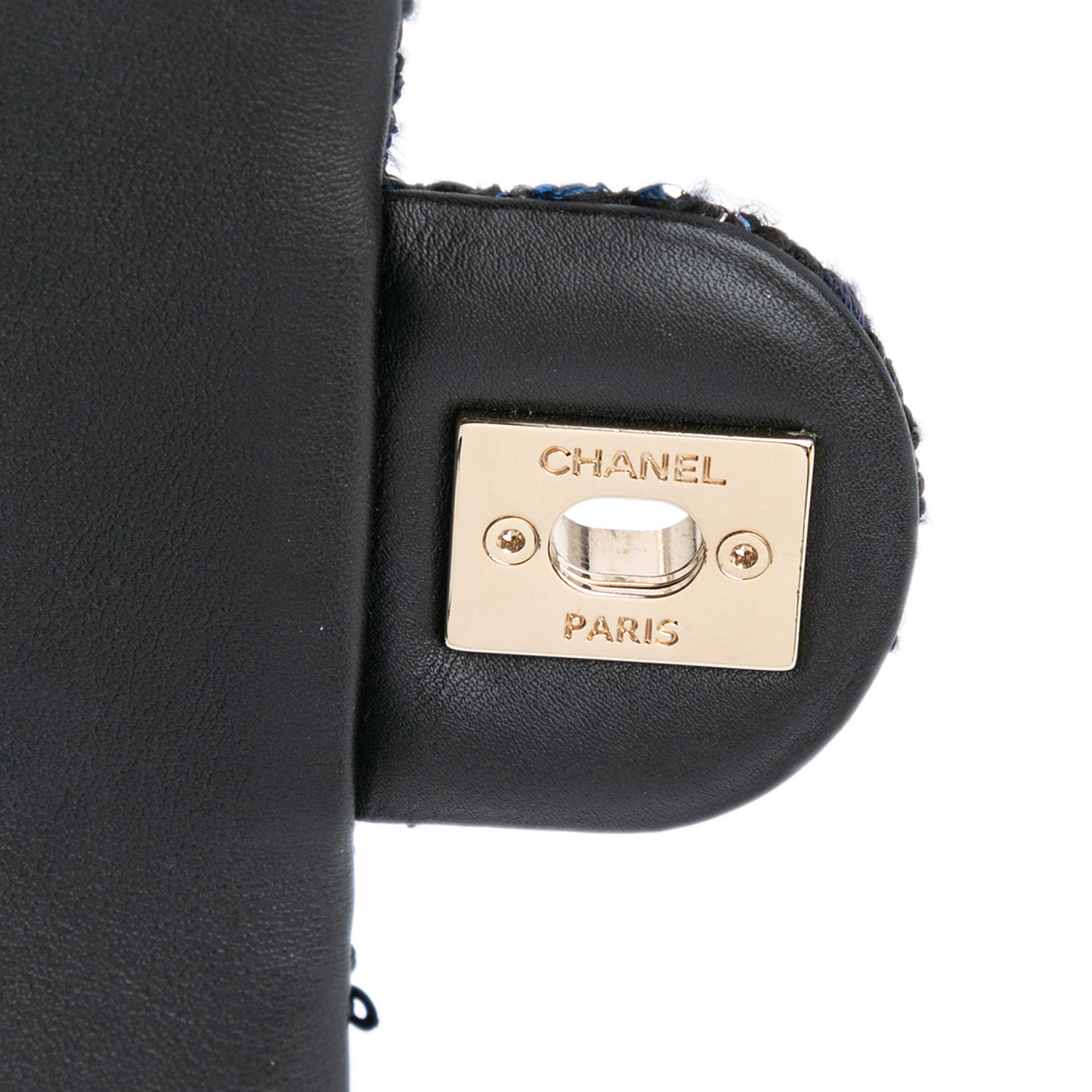 Chanel | Pre-Owned Medium Tweed Pearl Handle Flap | Blue/NavyBlack