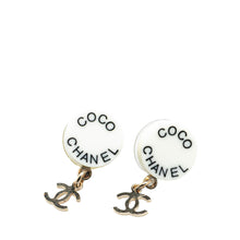 Chanel | Pre-Owned Gold Plated Acrylic CC Dangle Coco Push Back Earrings | White