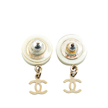 Chanel | Pre-Owned Gold Plated Acrylic CC Dangle Coco Push Back Earrings | White