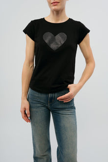 Skinny HC Heart Strass T-Shirt | Black