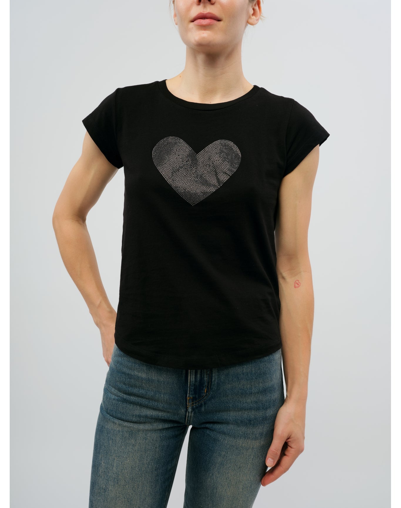 Skinny HC Heart Strass T-Shirt | Black