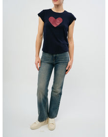 Skinny HC Heart Strass T-Shirt | Navy Blue