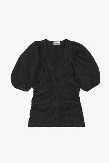 Jacquard V neck Blouse | Black