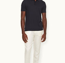 Jarrett Knitted Classic Fit Knitted Rib Cotton-Modal Polo Shirt | Night Iris
