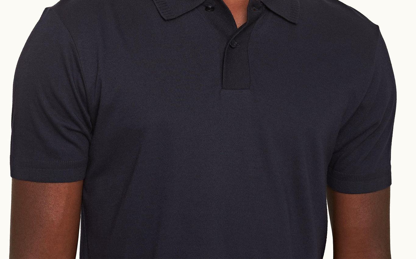 Jarrett Knitted Classic Fit Knitted Rib Cotton-Modal Polo Shirt | Night Iris