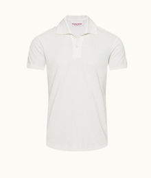 Jarrett Knitted Classic Fit Knitted Rib Cotton-Modal Polo Shirt | White Sand