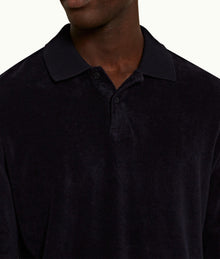 Jarrett Towelling Classic Fit Organic Towelling Long-Sleeve Polo Shirt | Night Iris