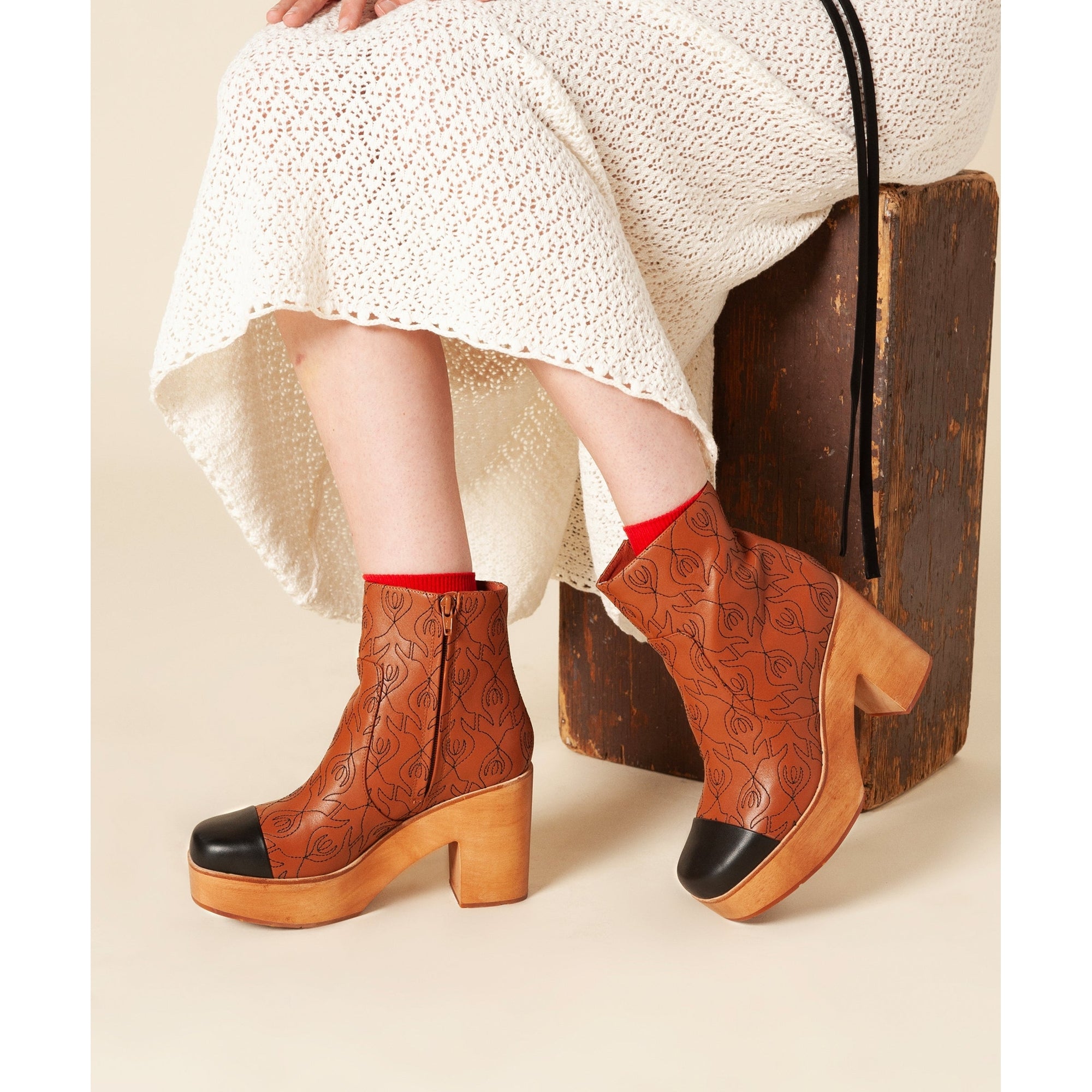 Jean Embroidered Clog Boot | Luggage