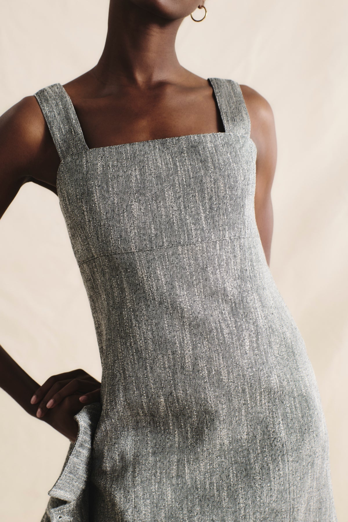 front image of a woman wearing the jennifer dress in black/ivory | Exclude | Still