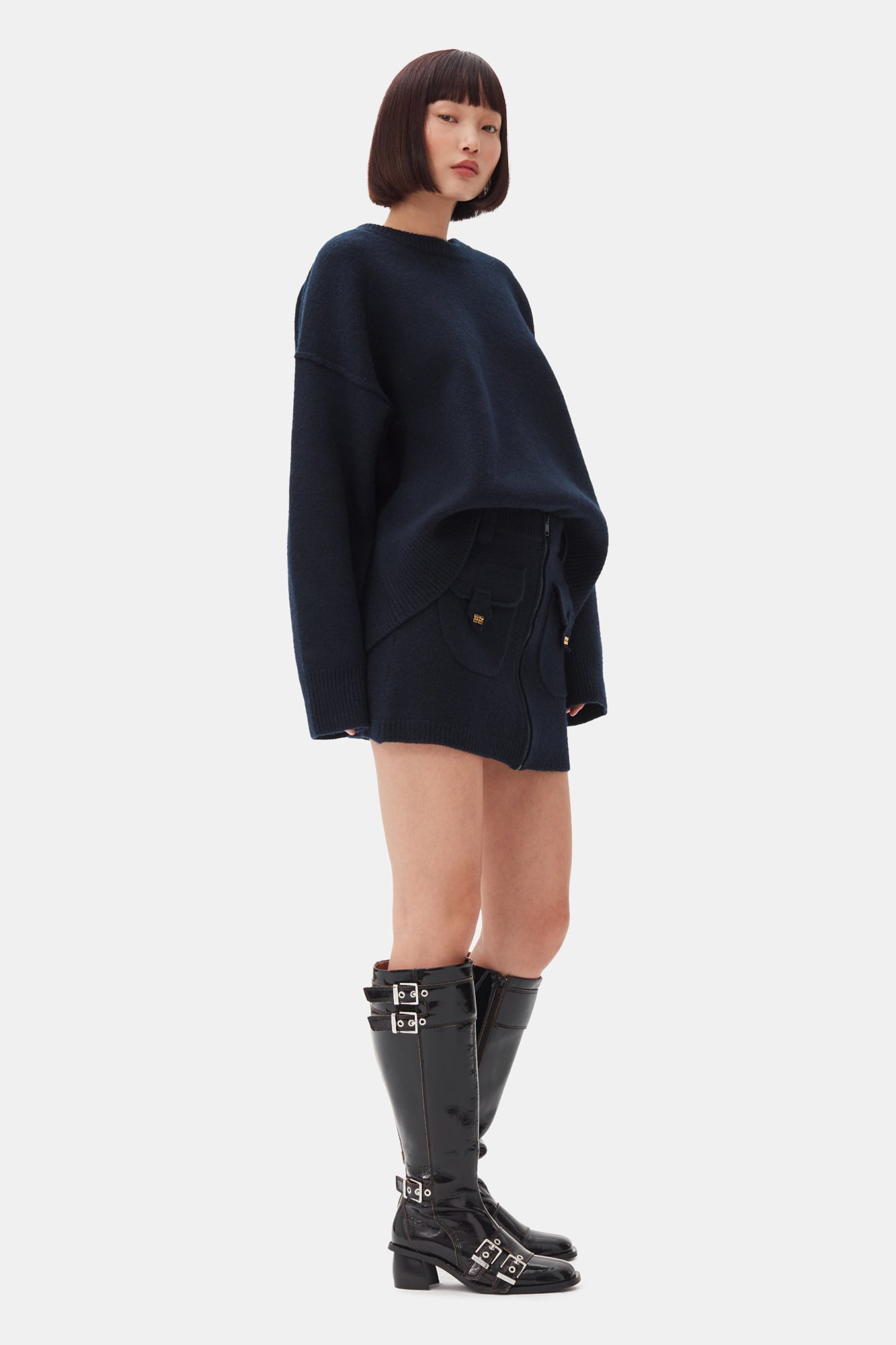 Boiled Wool Mini Skirt | Sky Captain