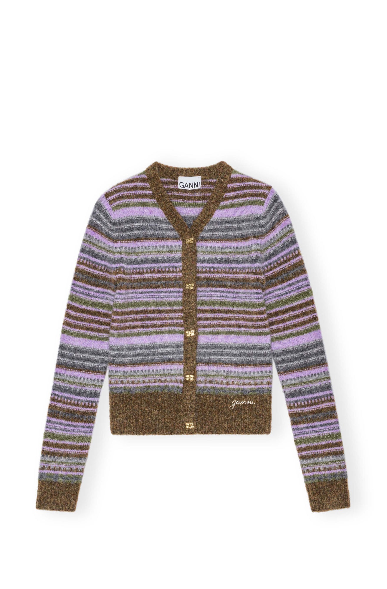 Soft Wool Stripe Cardigan | Military Olive